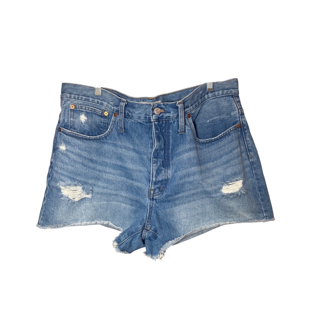 Madewell Curvy Relaxed Denim Shorts Button Fly Cutoff Size 30 Medium Wash